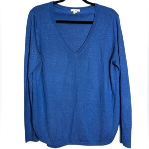Caslon Blue Speckled V Neck Sweater Acrylic, Alpaca, Wool, size M